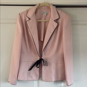 Dress Barn  Pink Houndstooth Blazer with Black Trim and Tie 12
